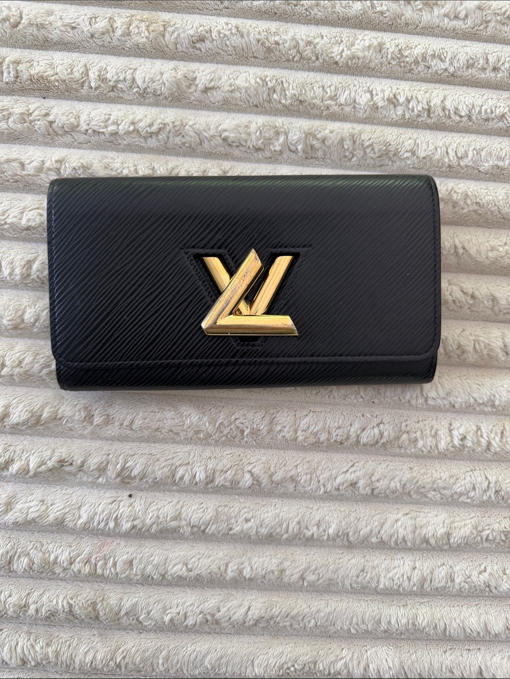 Louis Vuitton Black Epi Leather Wallet with Gold LV Emblem